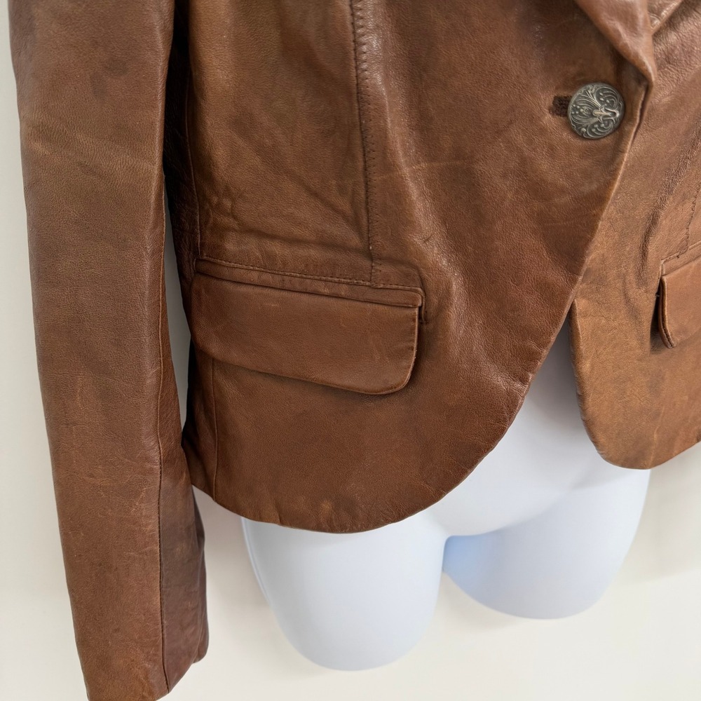 VTG Y2K Moda International Leather Blazer Jacket Size M Western Brown Cognac - Picture 2 of 11
